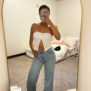 White Strapless Top with flower detail